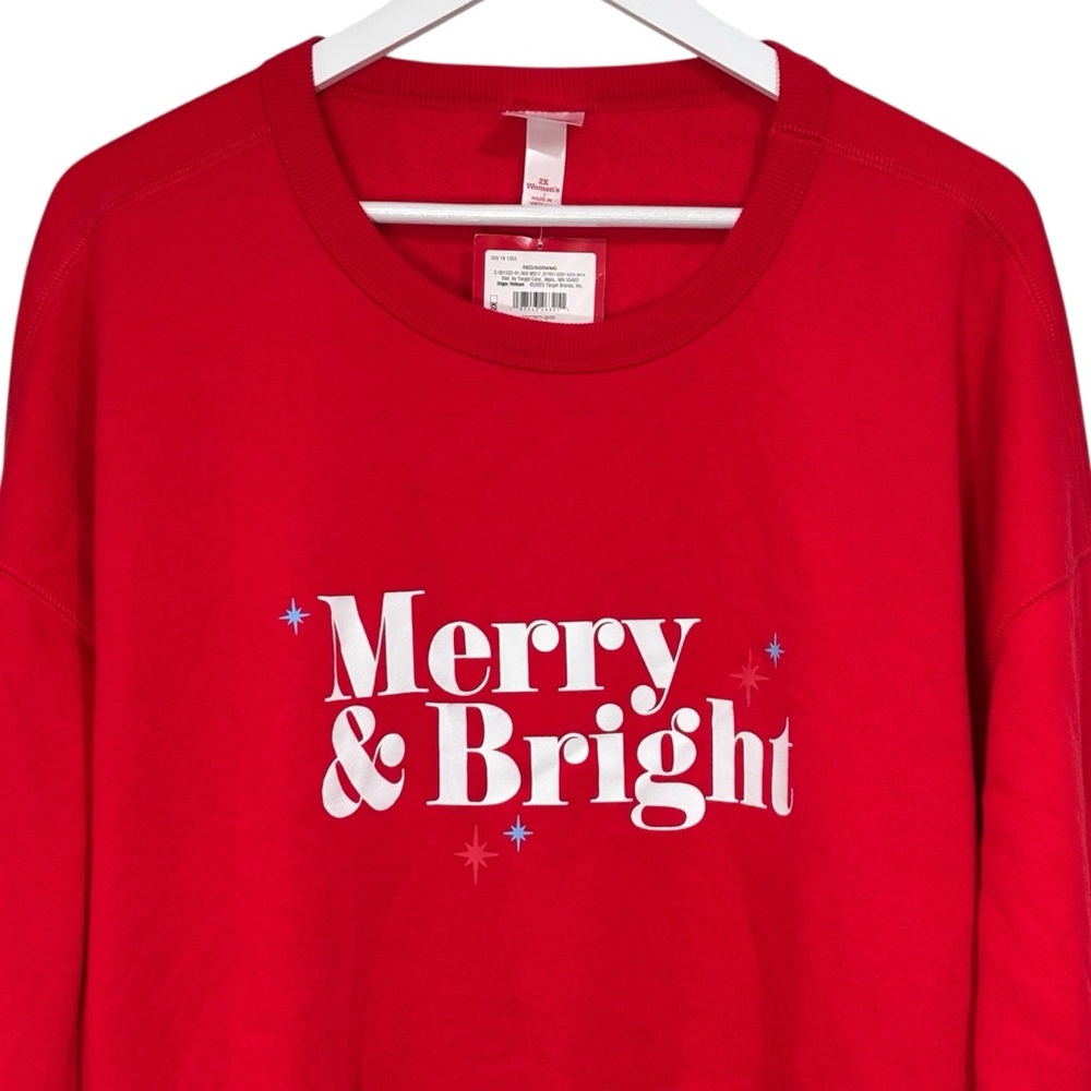 Merry & Bright Graphic Christmas Holiday Red Sweatshirt size 2X NWT Womens - Picture 2 of 11